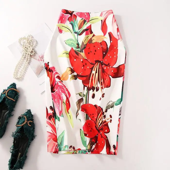 Women's Blue Leaf Digital Print Pencil Skirt Half Skirt Bodycon — feature 22