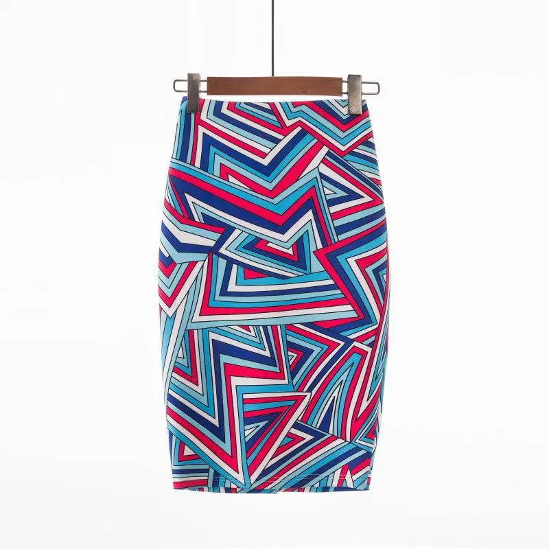 Women's Blue Leaf Digital Print Pencil Skirt Half Skirt Bodycon — feature 26