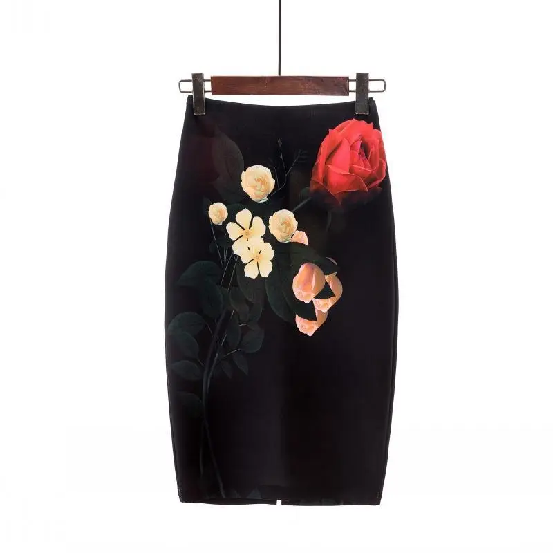Women's Blue Leaf Digital Print Pencil Skirt Half Skirt Bodycon — feature 27
