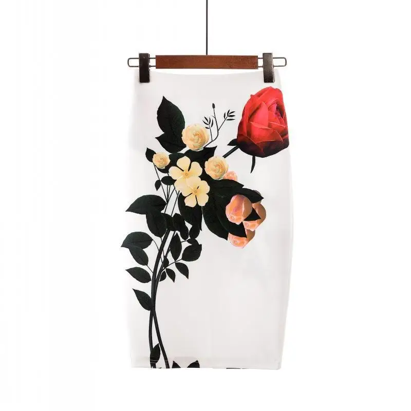 Women's Blue Leaf Digital Print Pencil Skirt Half Skirt Bodycon — feature 28