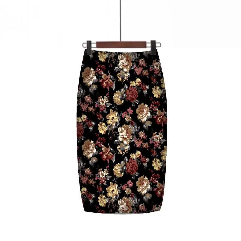 Women's Blue Leaf Digital Print Pencil Skirt Half Skirt Bodycon — feature 30