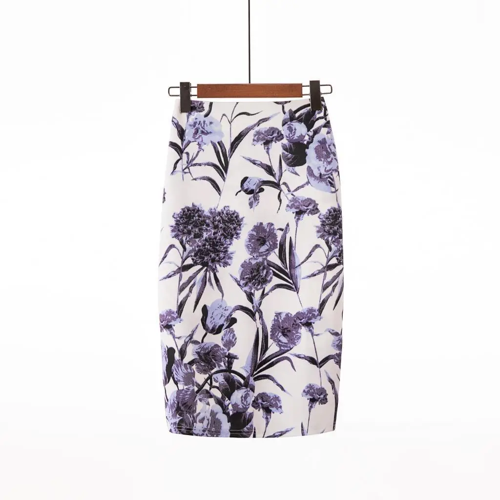 Women's Blue Leaf Digital Print Pencil Skirt Half Skirt Bodycon — feature 35