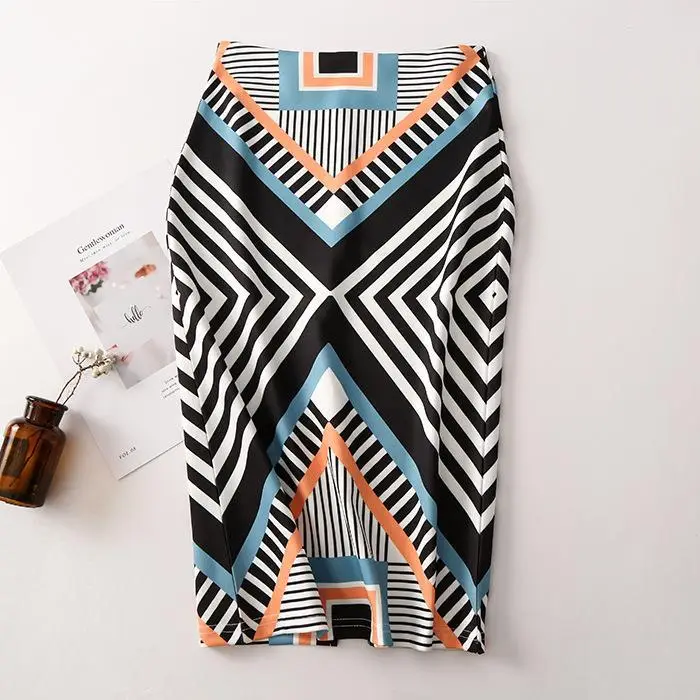 Women's Blue Leaf Digital Print Pencil Skirt Half Skirt Bodycon — feature 39