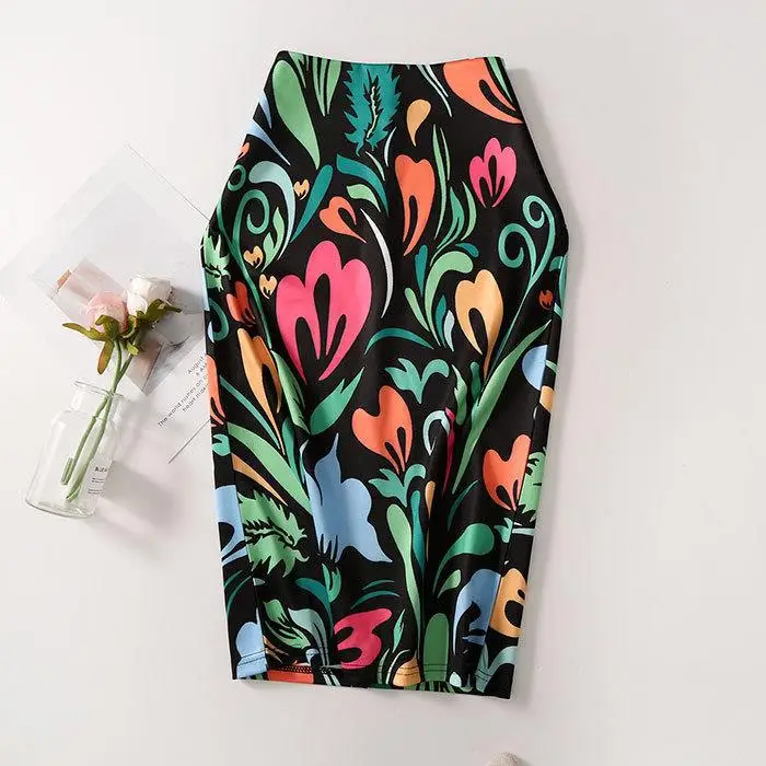Women's Blue Leaf Digital Print Pencil Skirt Half Skirt Bodycon — feature 41