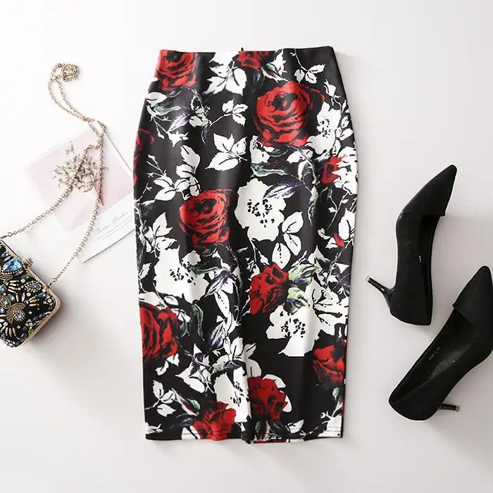Women's Blue Leaf Digital Print Pencil Skirt Half Skirt Bodycon — feature 42