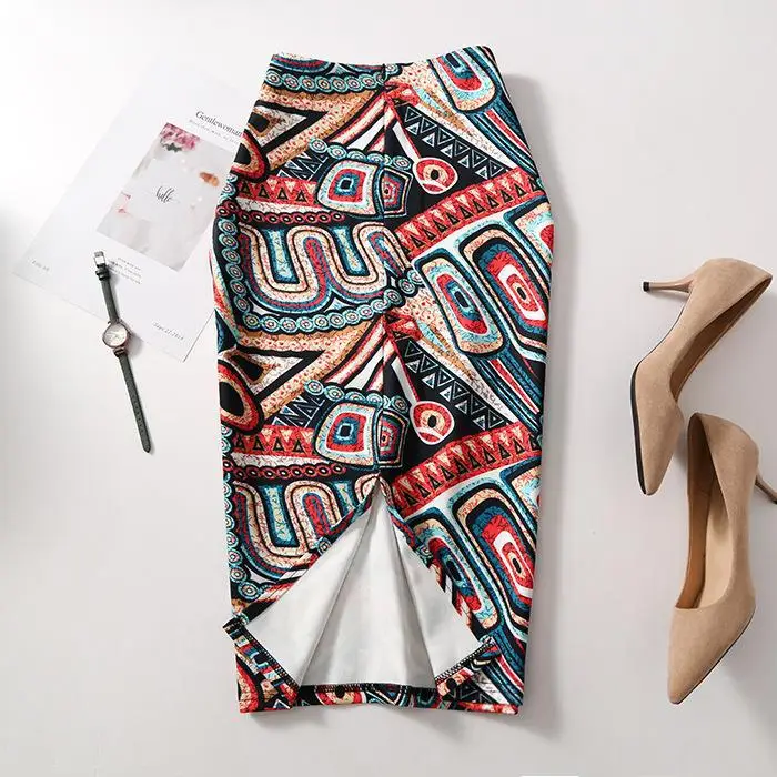 Women's Blue Leaf Digital Print Pencil Skirt Half Skirt Bodycon — feature 9