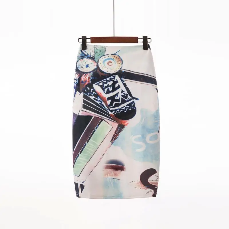 Women's Blue Leaf Digital Print Pencil Skirt Half Skirt Bodycon - Image 11