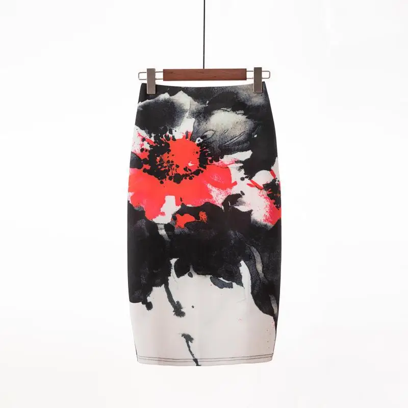 Women's Blue Leaf Digital Print Pencil Skirt Half Skirt Bodycon - Image 12