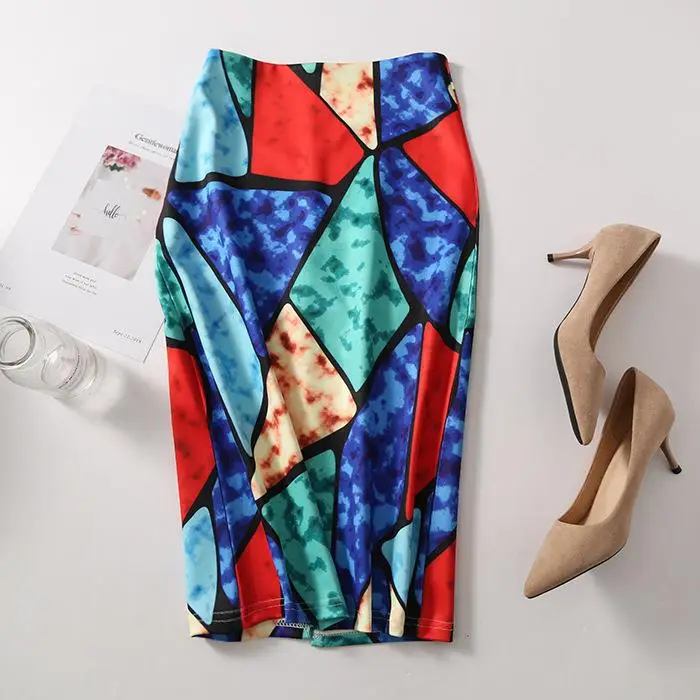 Women's Blue Leaf Digital Print Pencil Skirt Half Skirt Bodycon - Image 15