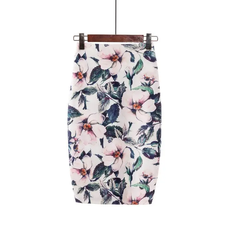 Women's Blue Leaf Digital Print Pencil Skirt Half Skirt Bodycon - Image 16