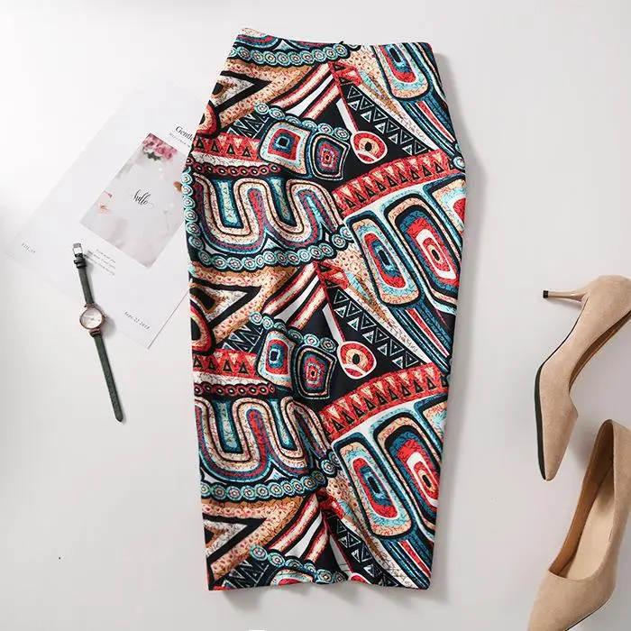 Women's Blue Leaf Digital Print Pencil Skirt Half Skirt Bodycon - Image 2