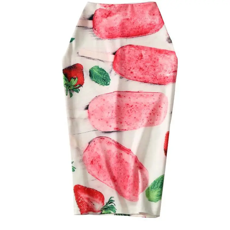 Women's Blue Leaf Digital Print Pencil Skirt Half Skirt Bodycon - Image 21