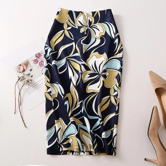 Women's Blue Leaf Digital Print Pencil Skirt Half Skirt Bodycon - Image 22