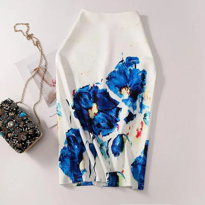 Women's Blue Leaf Digital Print Pencil Skirt Half Skirt Bodycon - Image 24