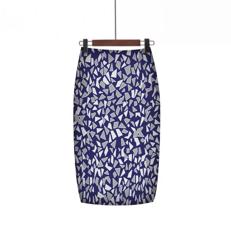 Women's Blue Leaf Digital Print Pencil Skirt Half Skirt Bodycon - Image 26