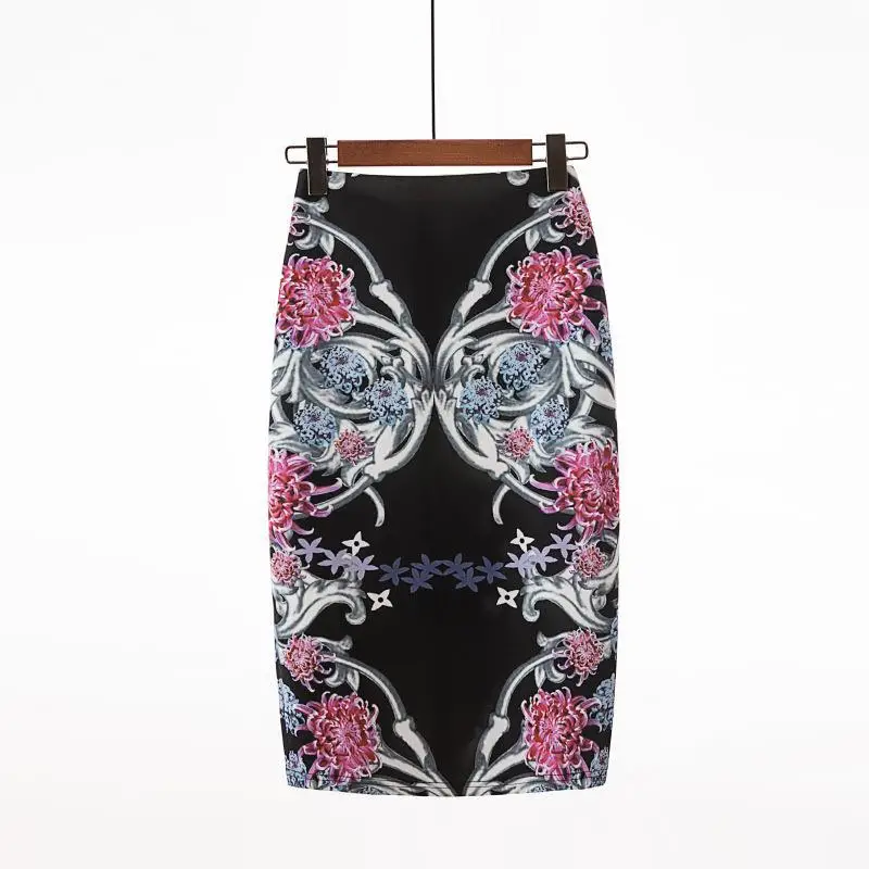 Women's Blue Leaf Digital Print Pencil Skirt Half Skirt Bodycon - Image 3
