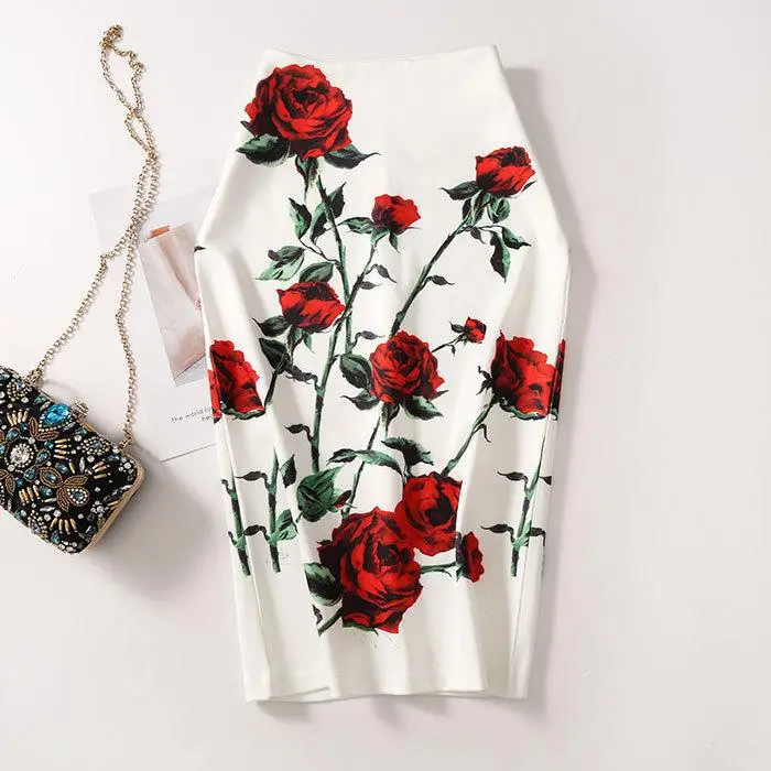 Women's Blue Leaf Digital Print Pencil Skirt Half Skirt Bodycon - Image 4