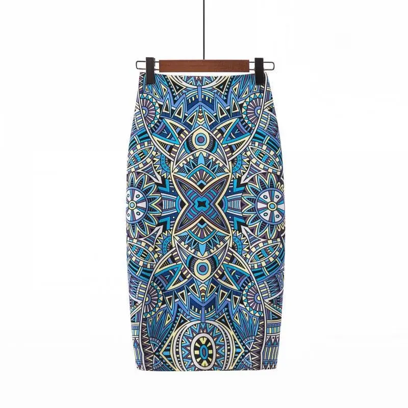 Women's Blue Leaf Digital Print Pencil Skirt Half Skirt Bodycon - Image 5