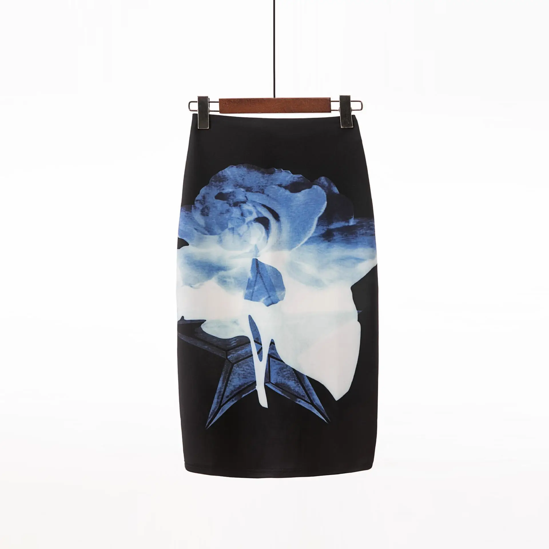 Women's Blue Leaf Digital Print Pencil Skirt Half Skirt Bodycon - Image 7