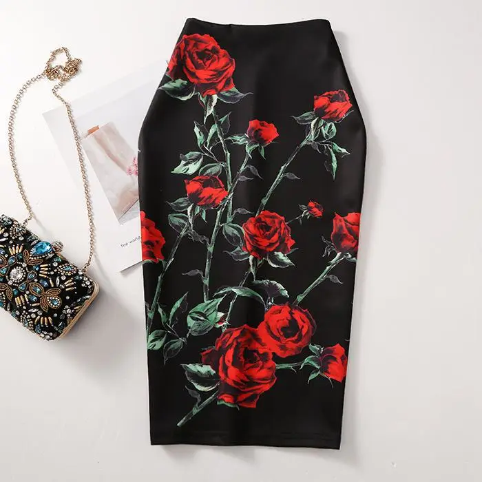 Women's Blue Leaf Digital Print Pencil Skirt Half Skirt Bodycon - Image 9