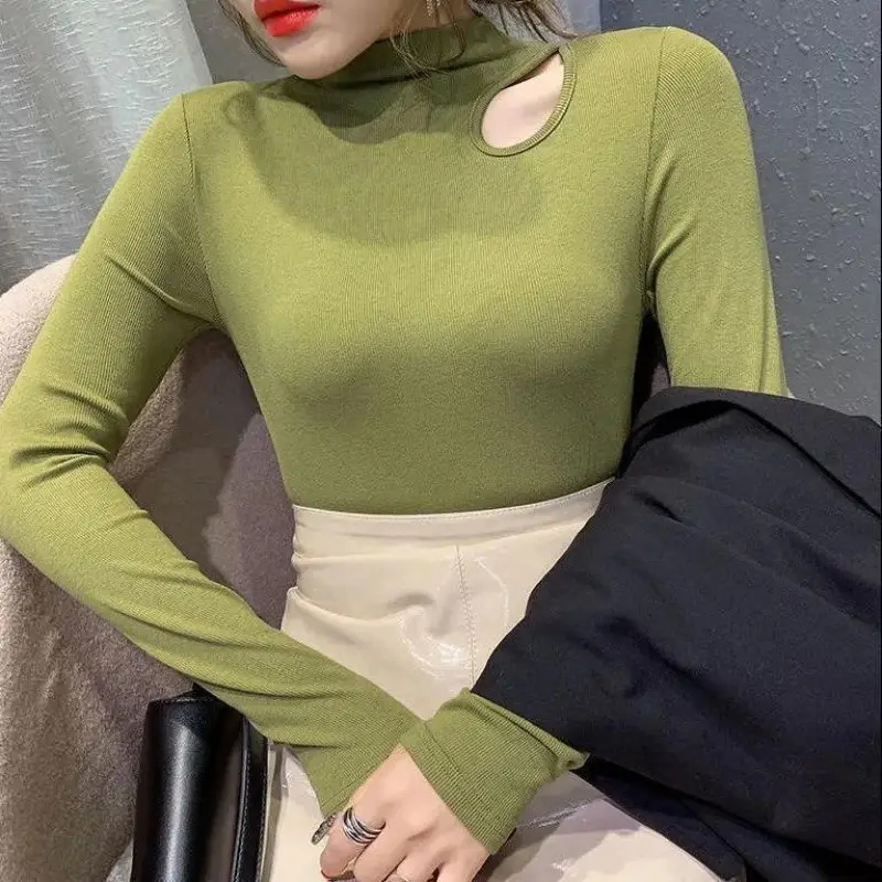 Women's Green Velvet Turtleneck with Clavicle Cutout - Image 6
