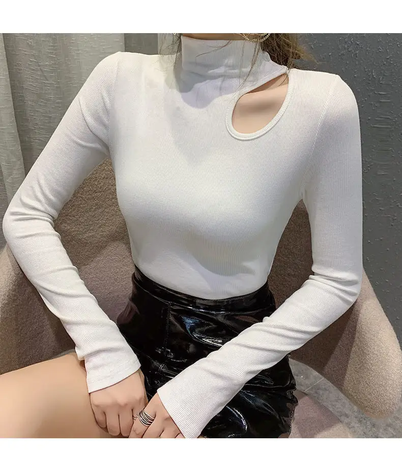 Women's Green Velvet Turtleneck with Clavicle Cutout — feature 10