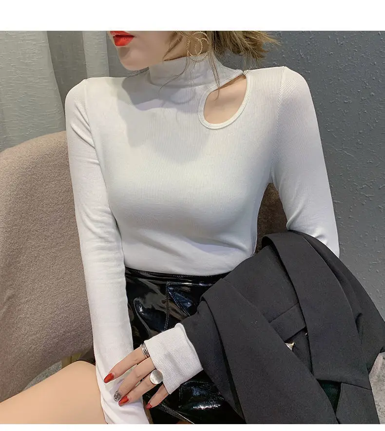 Women's Green Velvet Turtleneck with Clavicle Cutout — feature 11