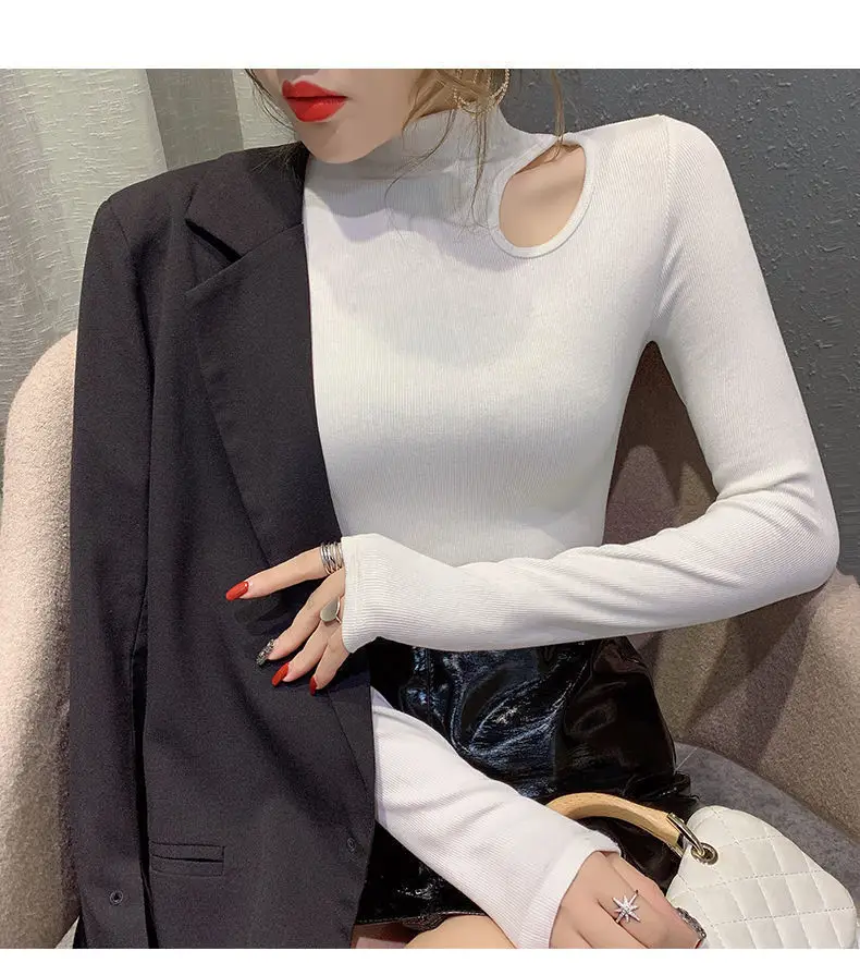 Women's Green Velvet Turtleneck with Clavicle Cutout — feature 12