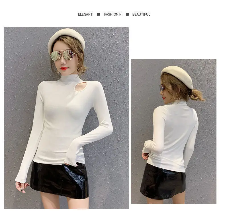 Women's Green Velvet Turtleneck with Clavicle Cutout — feature 13