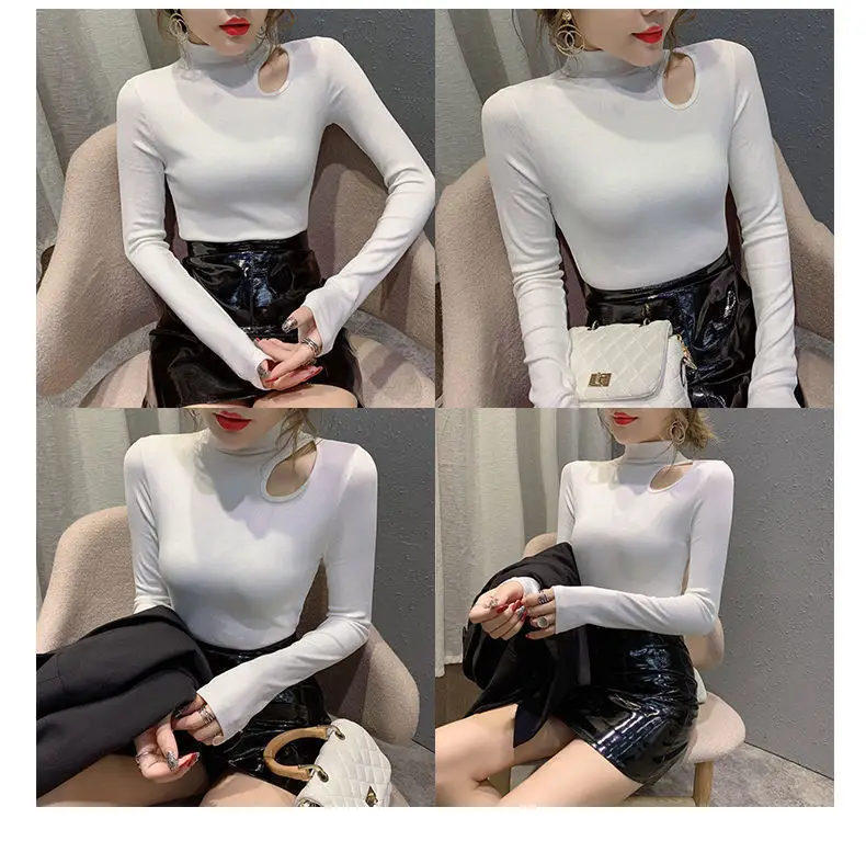 Women's Green Velvet Turtleneck with Clavicle Cutout — feature 14