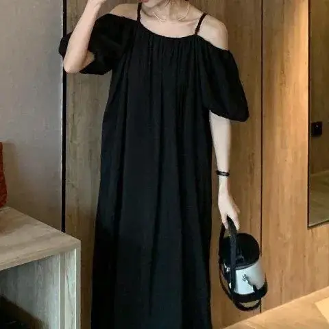 French Suspender Dress Women Off-Shoulder Green 2025 - Image 6