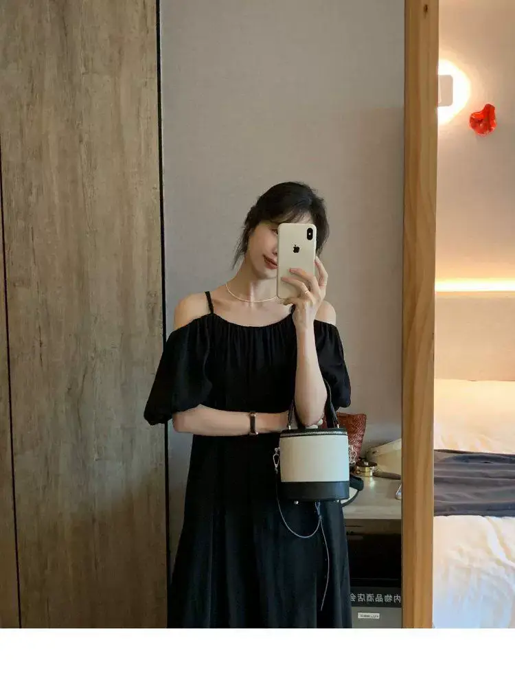 French Suspender Dress Women Off-Shoulder Green 2025 — feature 16