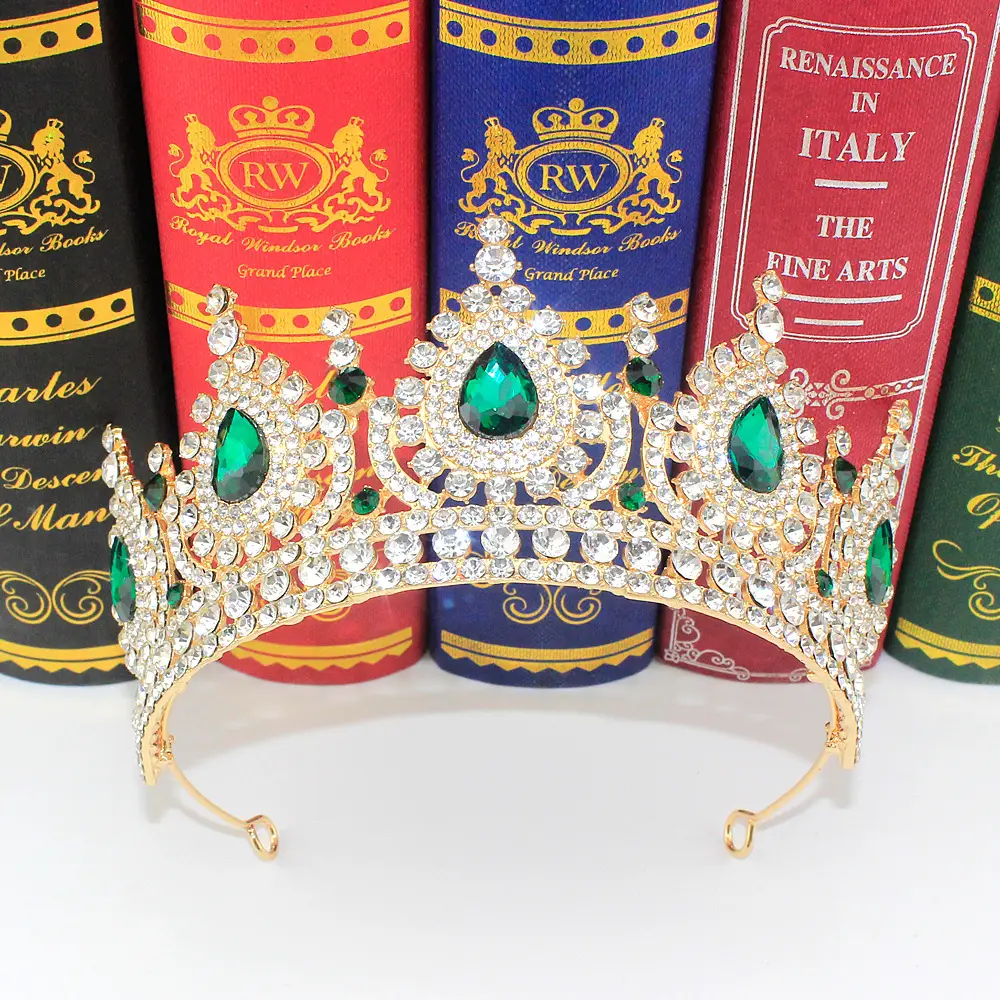 European Princess Bridal Crown with Emerald Gems - Image 4