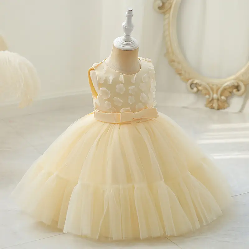 Baby Girl Puffy Tulle Dress Cream Yellow - Image 3