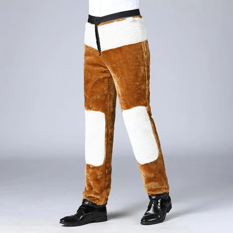 Men Velvet Trousers Brown White Cold Resistant Large - Image 4