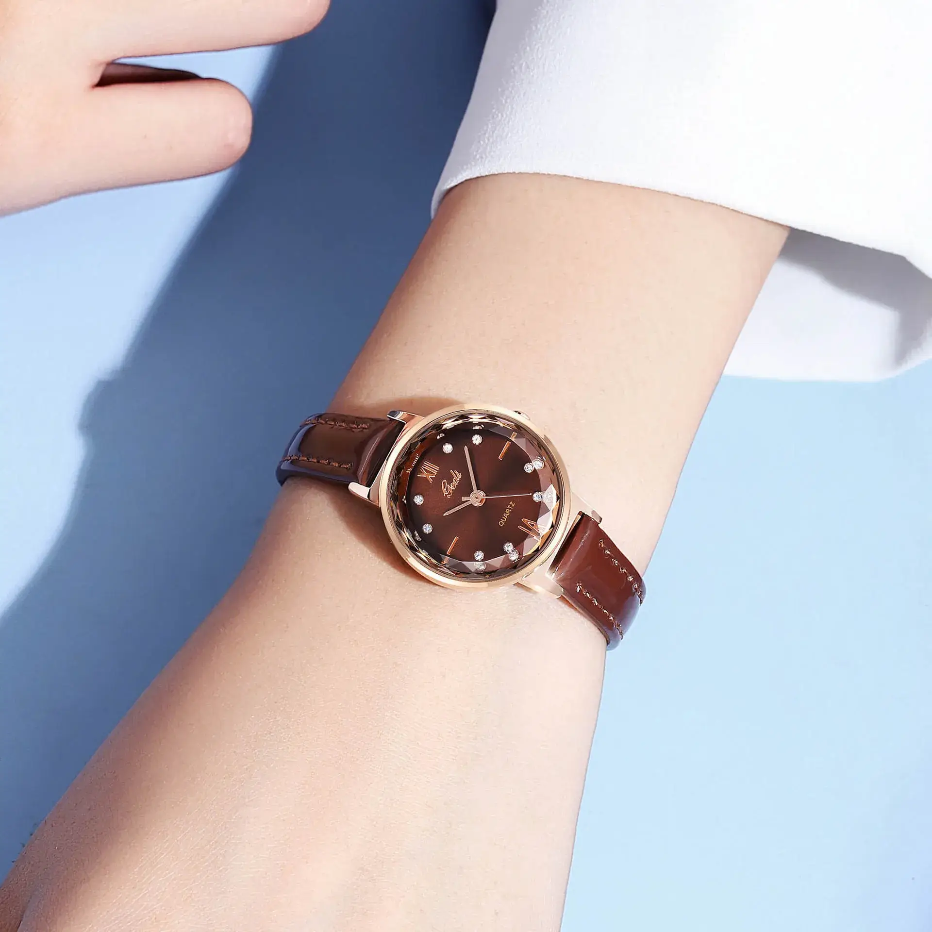 Red Leather Watch with Diamond Face for Women