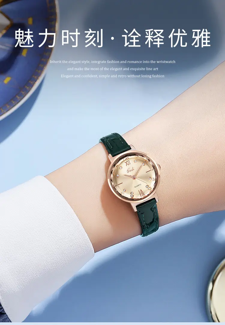Red Leather Watch with Diamond Face for Women — feature 2