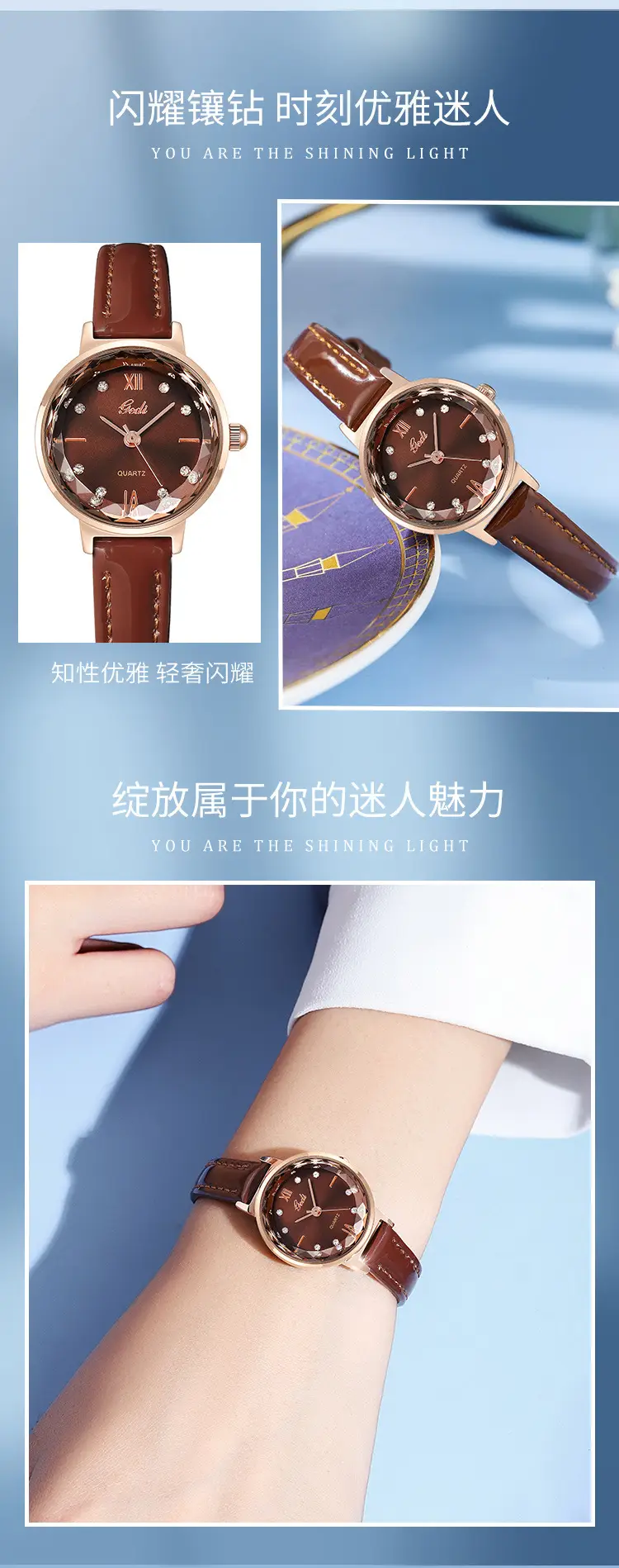 Red Leather Watch with Diamond Face for Women — feature 6