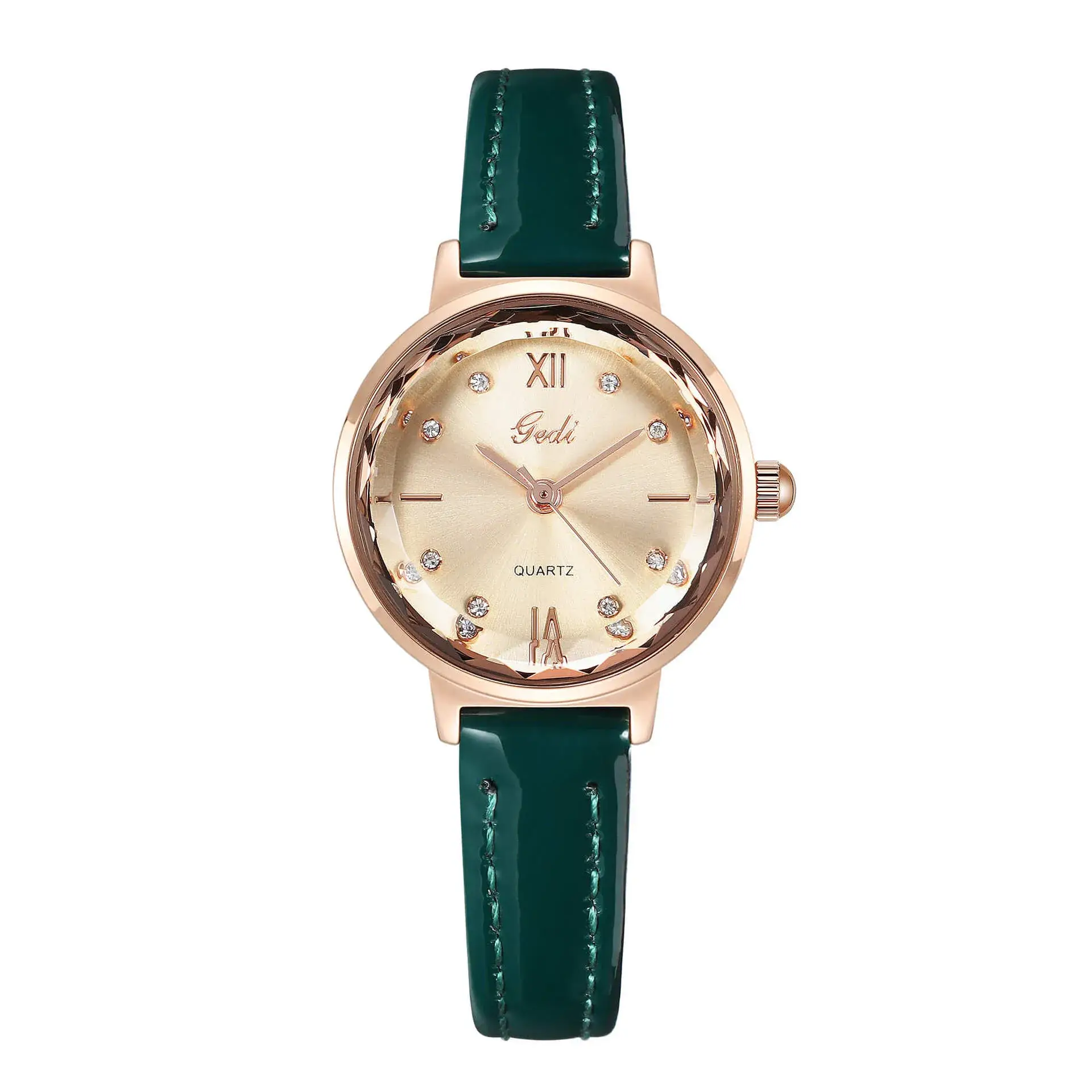 Red Leather Watch with Diamond Face for Women