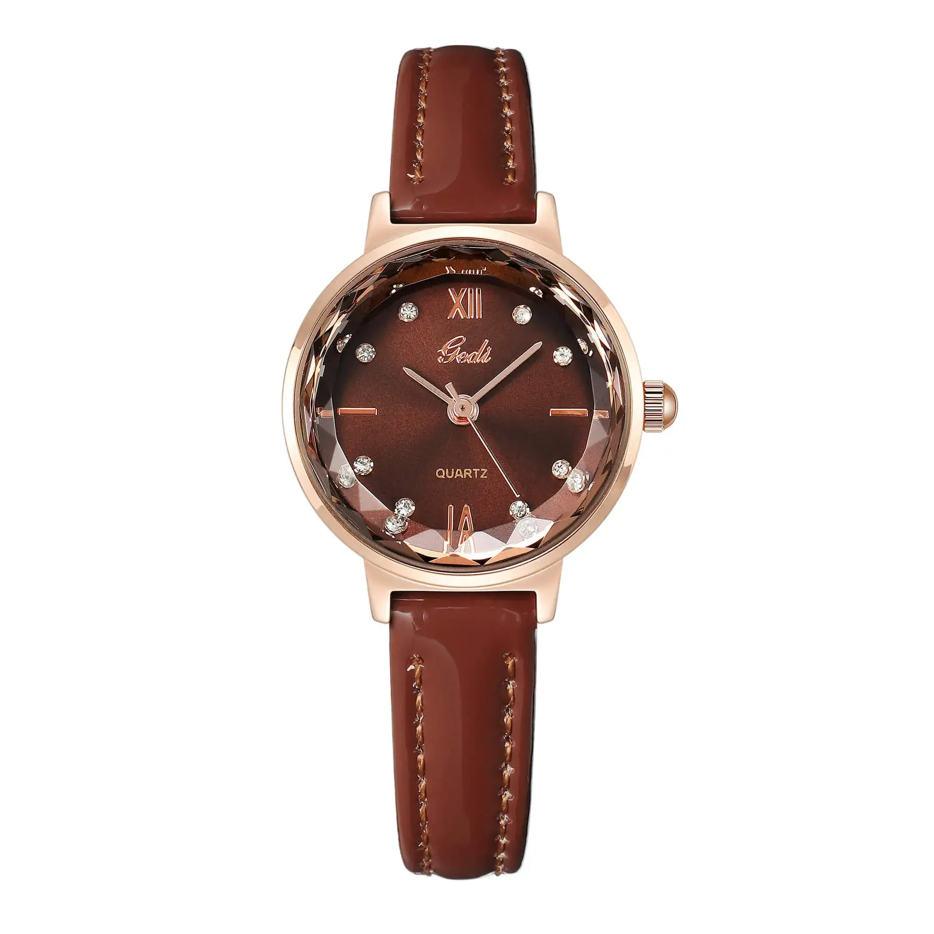 Red Leather Watch with Diamond Face for Women