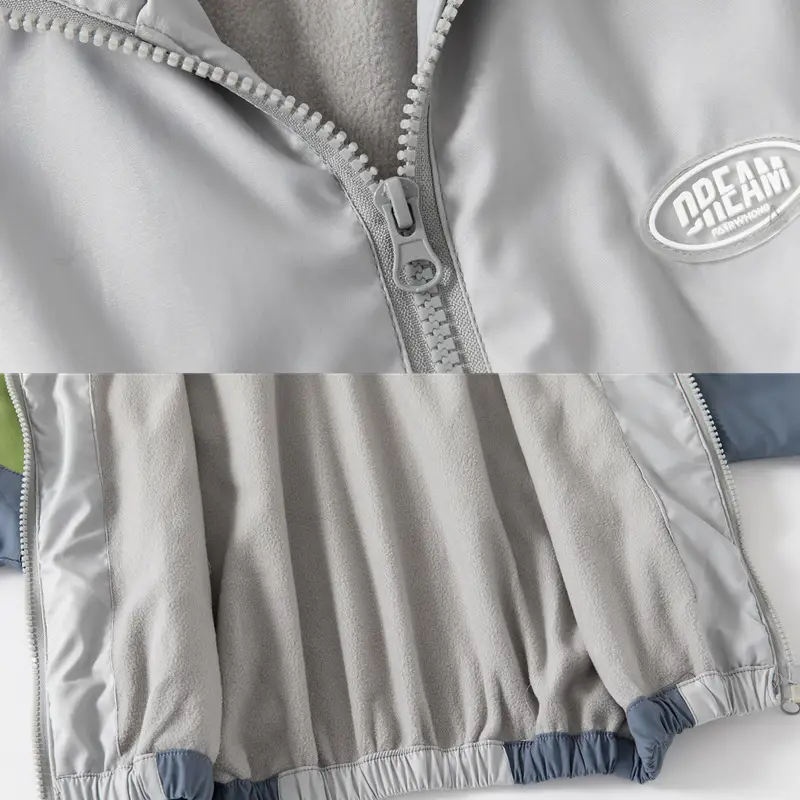 Children's Korean Style Velvet Hoodie Grey Green Blue 2024