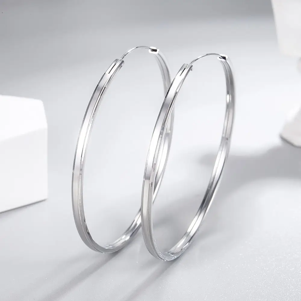 Double Flat Knife Earrings High Sense Silver Gold - Image 2