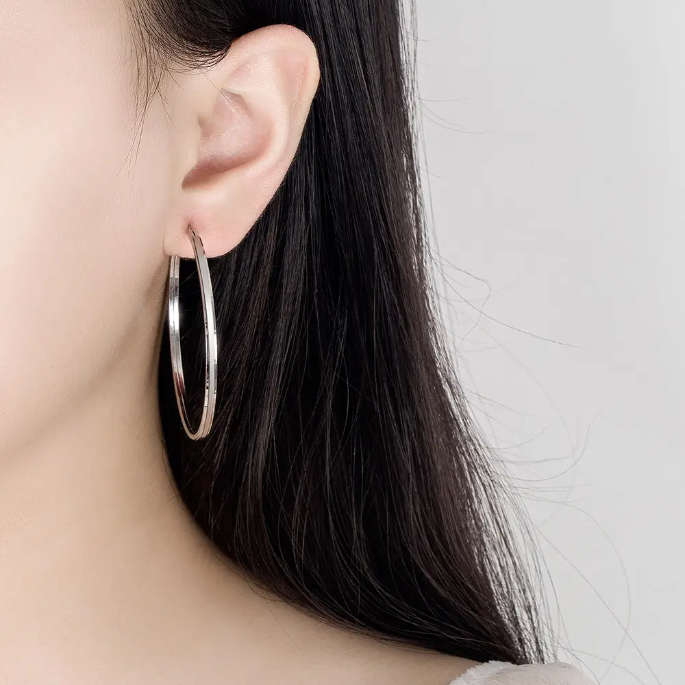 Double Flat Knife Earrings High Sense Silver Gold - Image 4