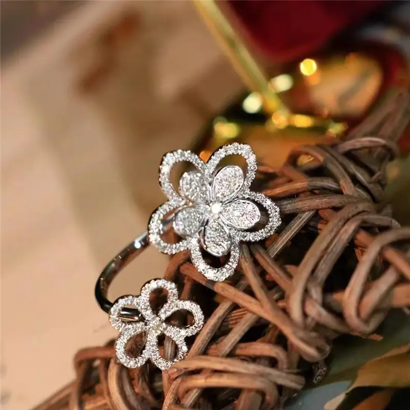 Double Flower Ring Women's Gold Plated Petal Design - Image 3