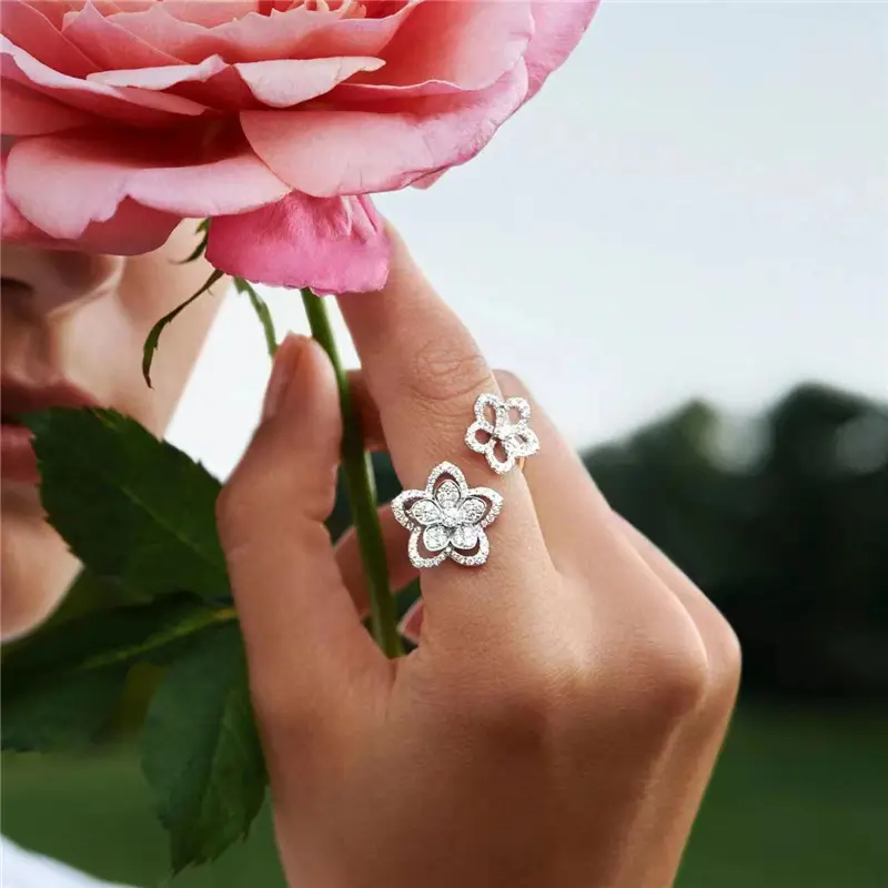 Double Flower Ring Women's Gold Plated Petal Design - Image 4