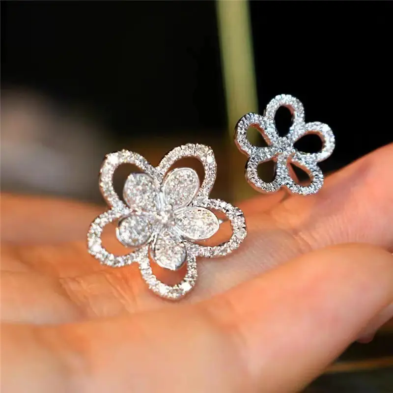 Double Flower Ring Women's Gold Plated Petal Design - Image 5