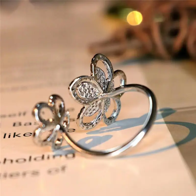 Double Flower Ring Women's Gold Plated Petal Design - Image 6