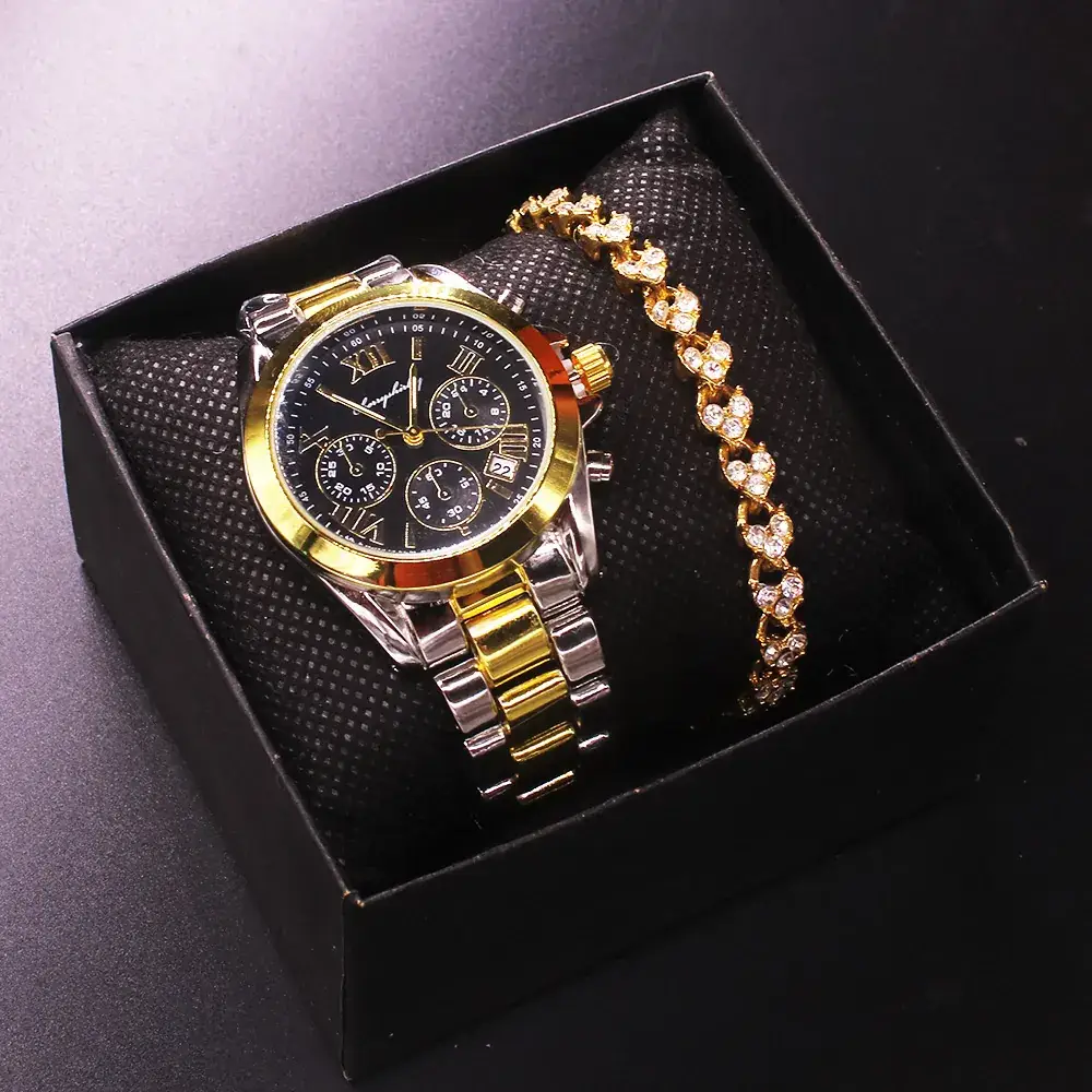 Gold Plated Women's Watch with Bracelet Set - Image 3