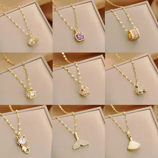 Gold Cat's Eye Four Leaf Clover Necklace for Women — feature 1