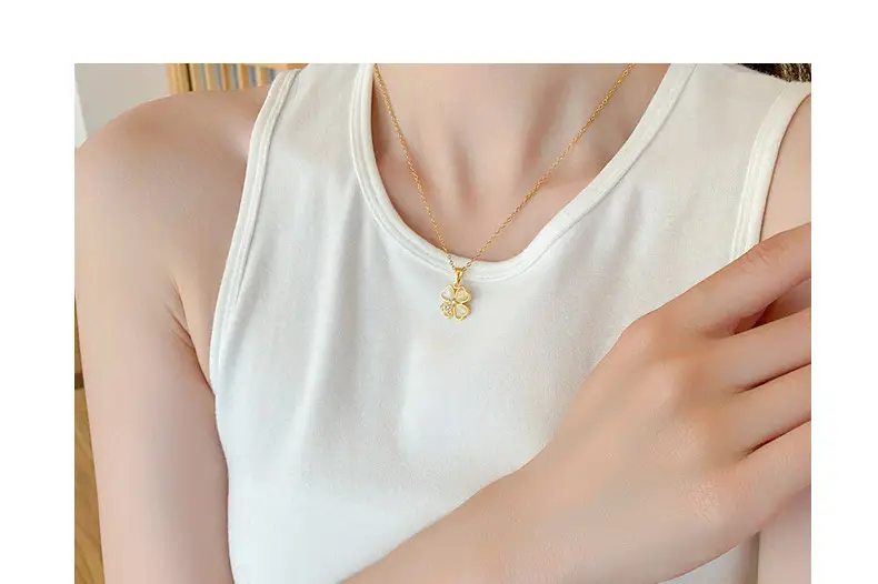Gold Cat's Eye Four Leaf Clover Necklace for Women — feature 29